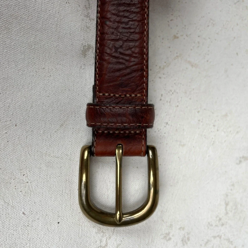 L.L. Bean Belt Mens 44 Brown Full Grain Leather Brass Buckle Made in USA 0FMH3